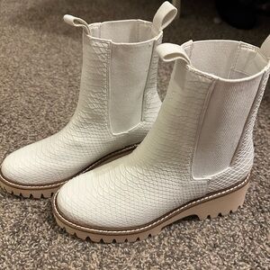 White Textured Ankle Boots
